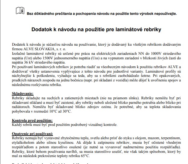 Dodatok k nvodu na pouitie pre lamintov rebrky